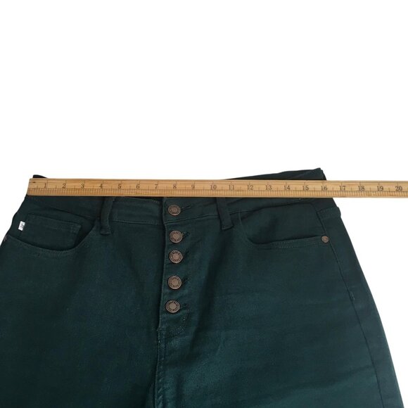 Judy Blue Jeans Womens 13/31 Green Wide Leg Crop Button Fly Raw Hem JB88104 - Picture 12 of 16